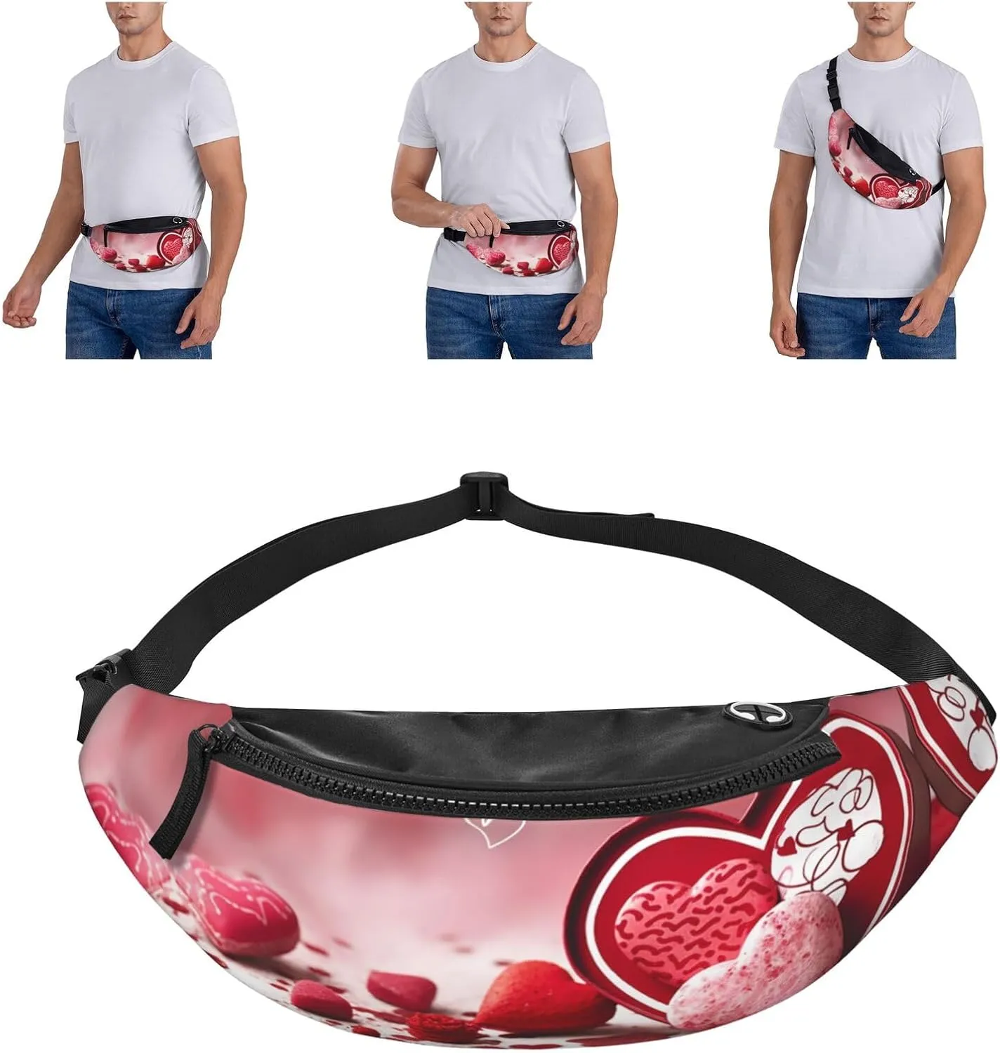 Valentine Day Fanny Pack for Man Women Waist Bag Adjustable Belt Casual Chest Bag Bum Bags for Travel Sports Running Hiking Waist Packs