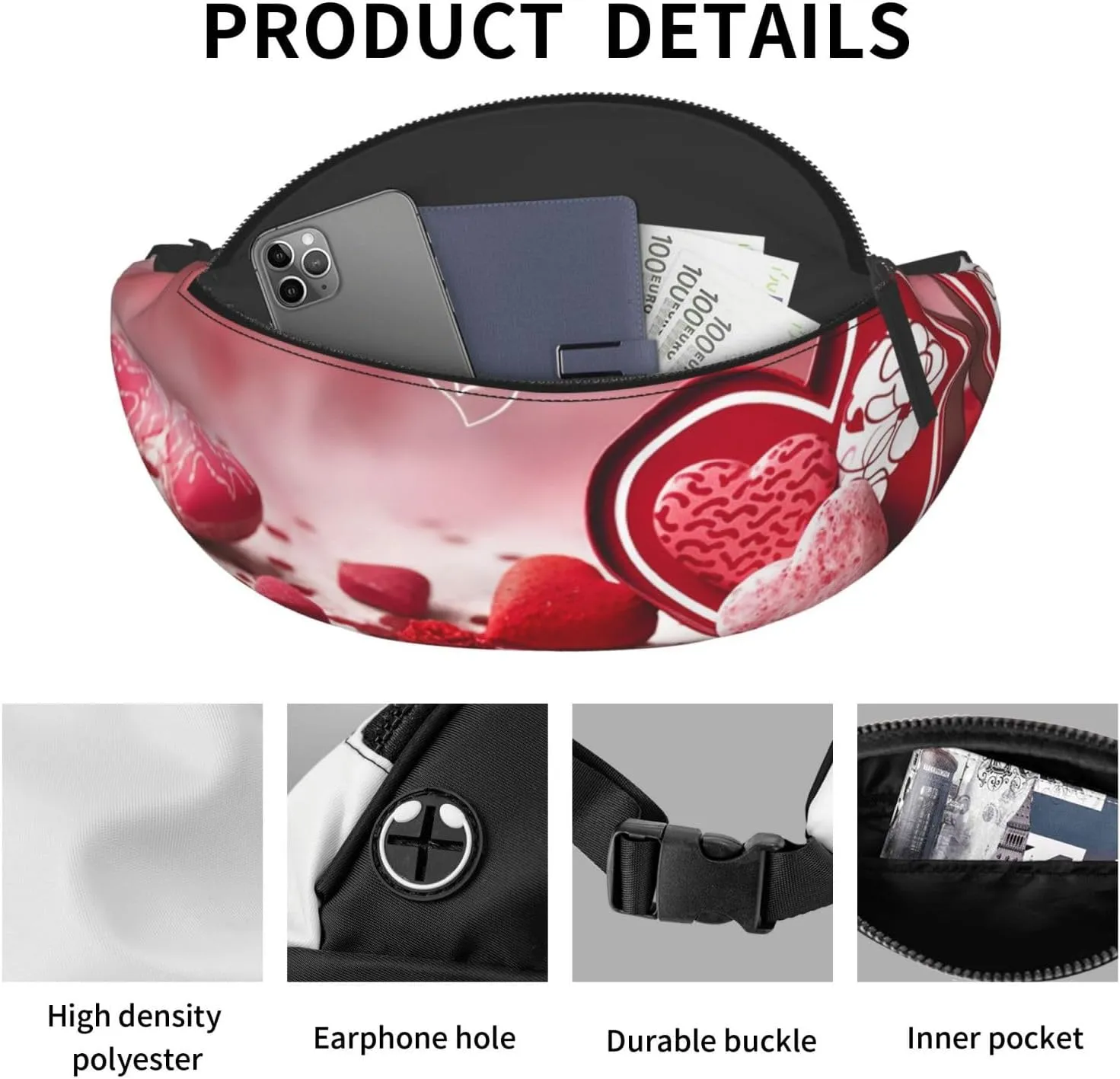 Valentine Day Fanny Pack for Man Women Waist Bag Adjustable Belt Casual Chest Bag Bum Bags for Travel Sports Running Hiking Waist Packs