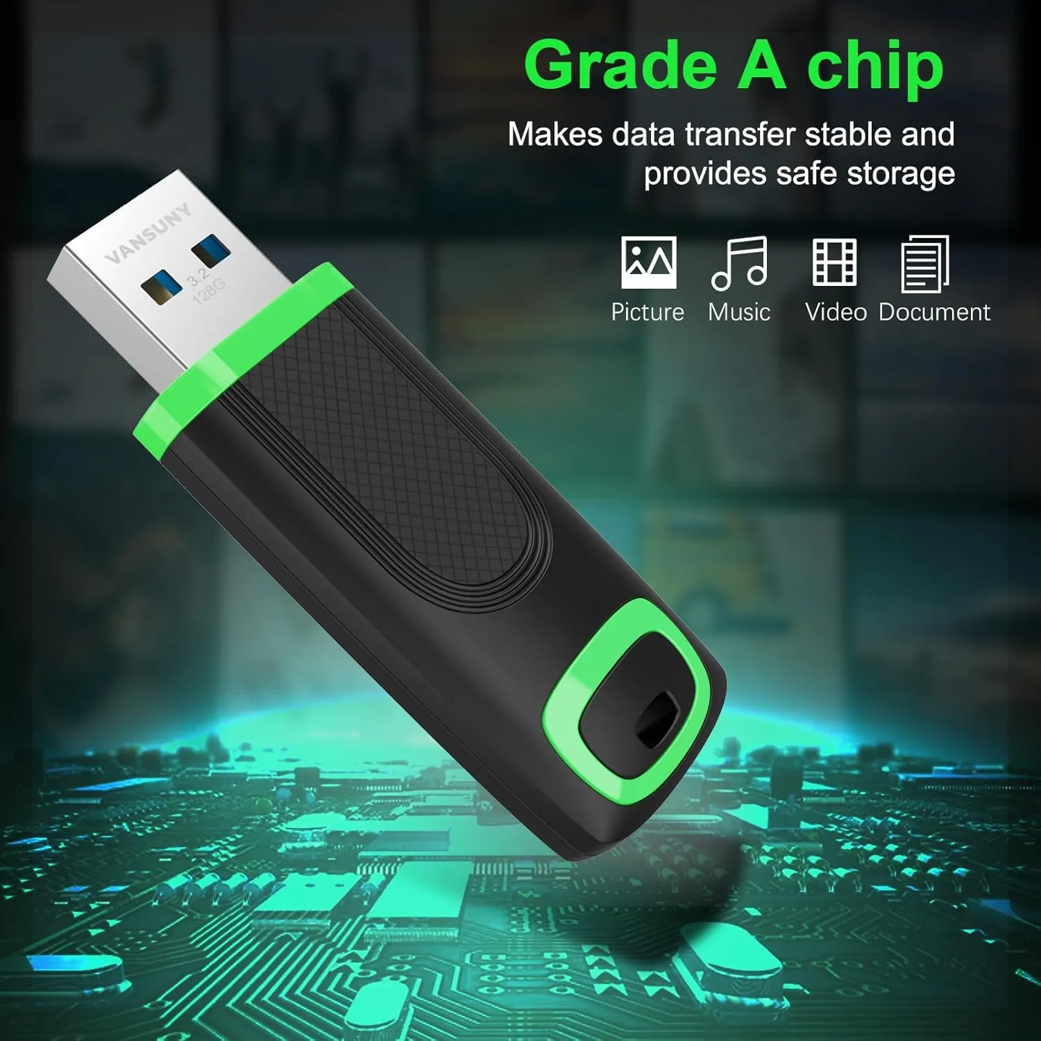 Vansuny 128GB USB 3.2 Flash Drive - 350MB/s, Super Speed Solid State USB Drive USB3.2 Gen 2 Thumb Drive USB Memory Stick Thumb Drive Jump Drive Pendrive