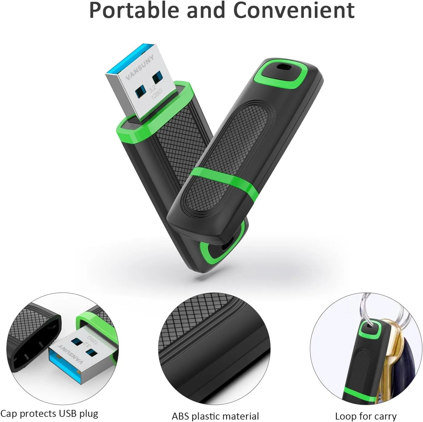 Vansuny 128GB USB 3.2 Flash Drive - 350MB/s, Super Speed Solid State USB Drive USB3.2 Gen 2 Thumb Drive USB Memory Stick Thumb Drive Jump Drive Pendrive