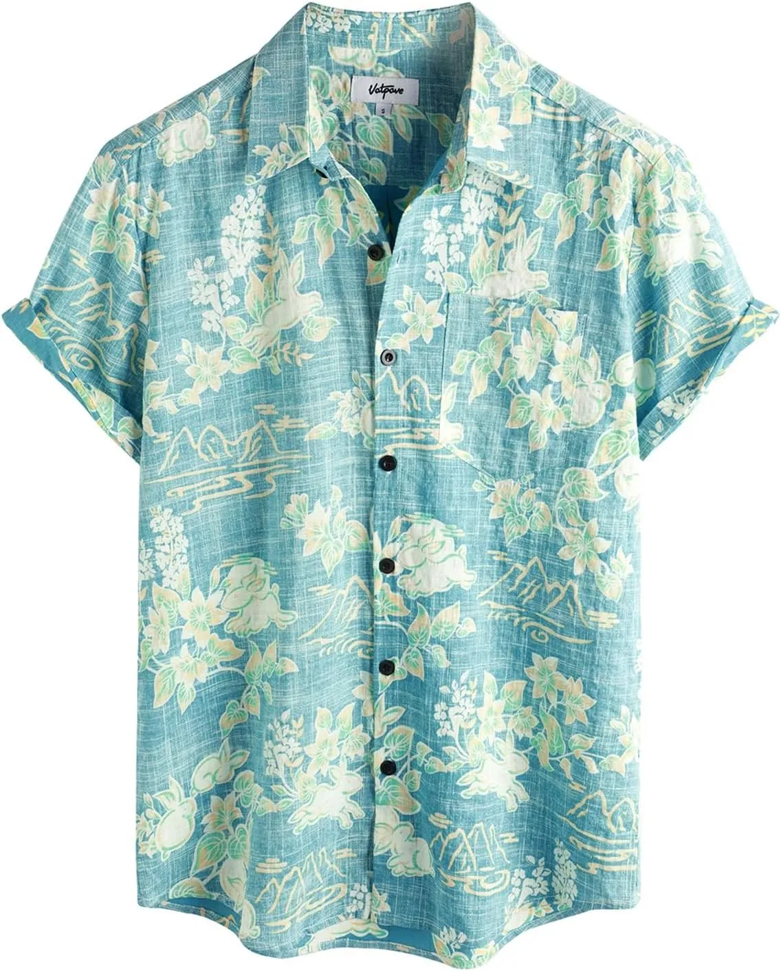 VATPAVE Mens Front Pocket Hawaiian Shirts Casual Floral Shirts Short Sleeve Button Down Beach Tropical Shirts