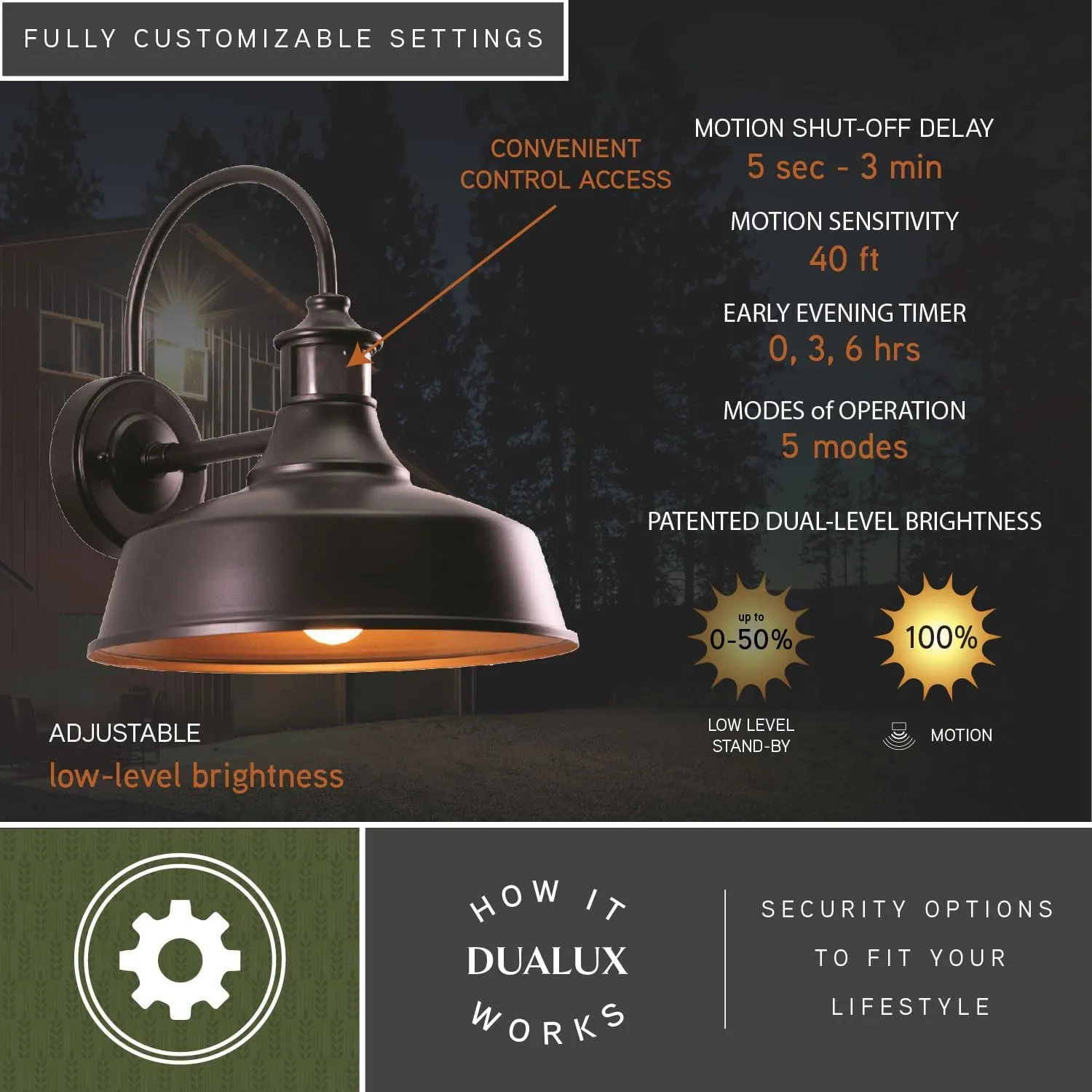 VAXCEL Dorado Outdoor Steel Wall Light with Motion Sensor, 12" W x 12.25" H Rustic Farmhouse Gooseneck Wall Sconce for Porch, Patio, Deck, or Front Door, Bronze