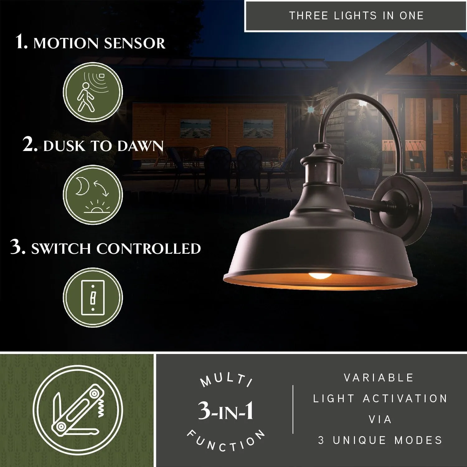VAXCEL Dorado Outdoor Steel Wall Light with Motion Sensor, 12" W x 12.25" H Rustic Farmhouse Gooseneck Wall Sconce for Porch, Patio, Deck, or Front Door, Bronze