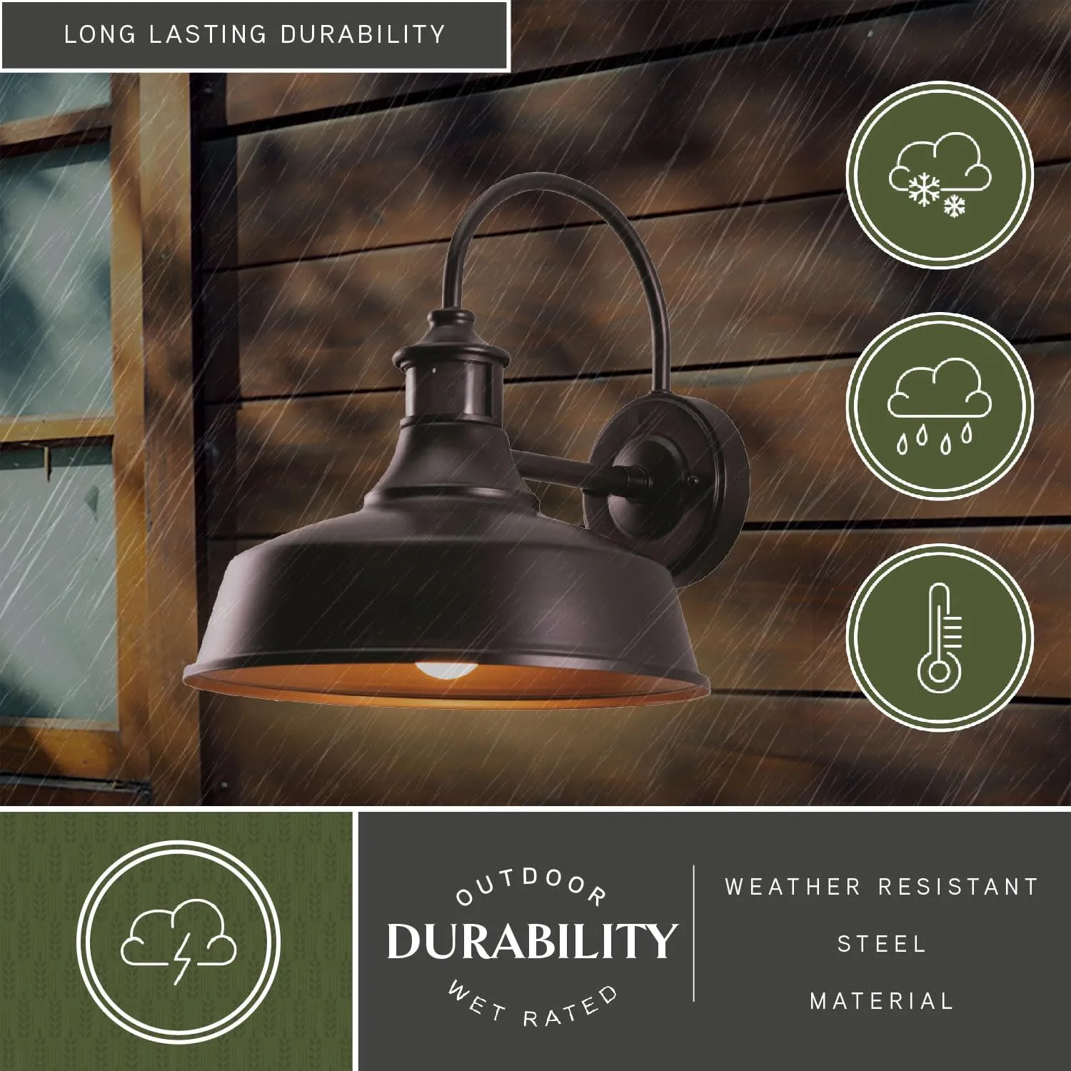 VAXCEL Dorado Outdoor Steel Wall Light with Motion Sensor, 12" W x 12.25" H Rustic Farmhouse Gooseneck Wall Sconce for Porch, Patio, Deck, or Front Door, Bronze