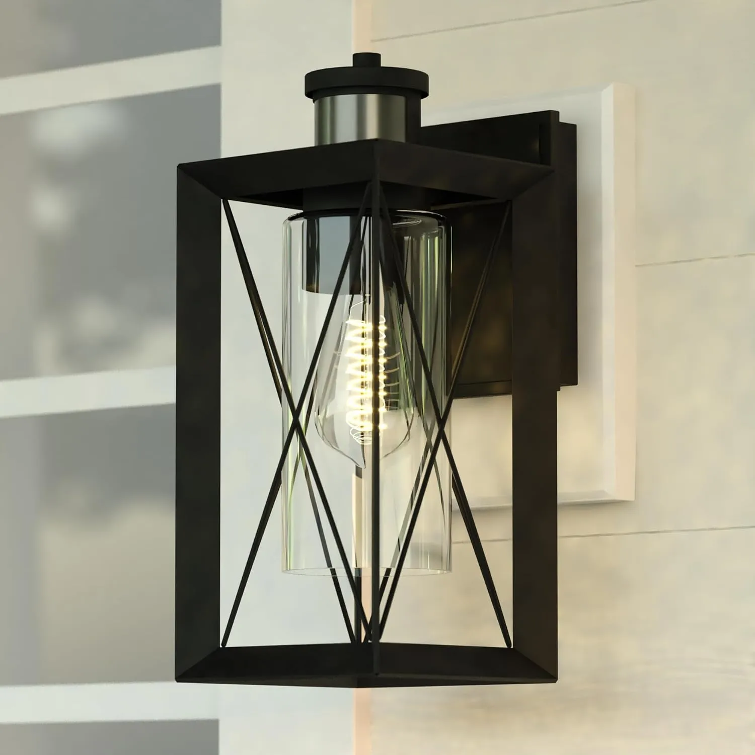 VAXCEL Milton Matte Black Outdoor Wall Light with Motion Sensor, Dusk to Dawn Feature and Clear Glass Shade, Ideal for Front Doors, Patios, or Garage, LED Compatible, 60W E26 Bulb Required