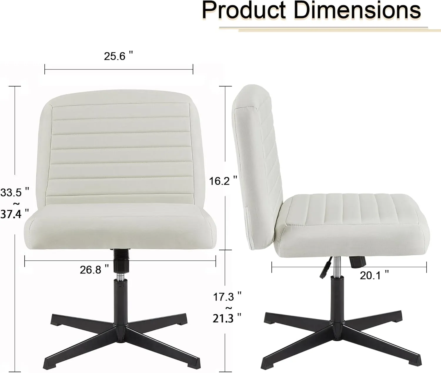 VECELO Armless Criss Cross Chair Legged No Wheels, Swivel Height Adjustable Fabric Wide Seat for Make Up/Bedroom/Small Space