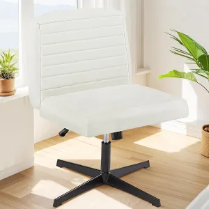VECELO Armless Criss Cross Chair Legged No Wheels, Swivel Height Adjustable Fabric Wide Seat for Make Up/Bedroom/Small Space