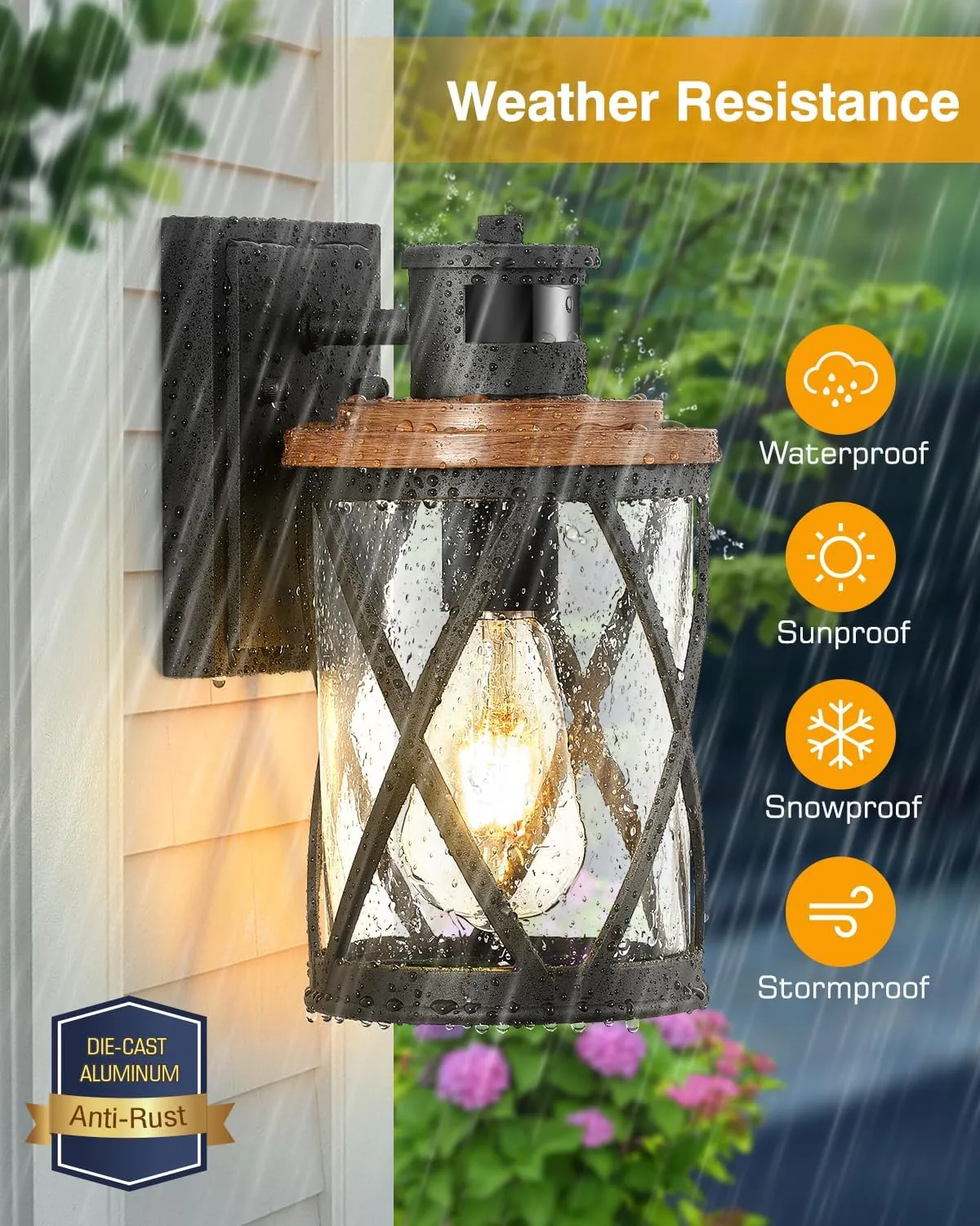 VIANIS Motion Lights for Outside, Outside Lights for House with Motion Sensor, Wood Grain Dusk to Dawn Outdoor Light Fixtures for House,Garage, Entryway, Waterproof, Anti-Rust