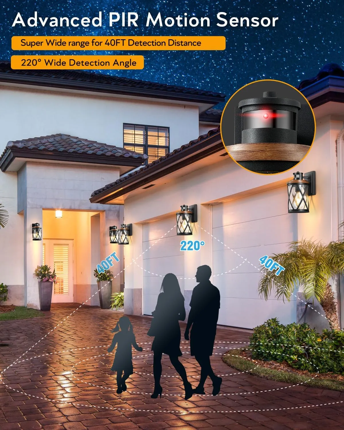 VIANIS Motion Lights for Outside, Outside Lights for House with Motion Sensor, Wood Grain Dusk to Dawn Outdoor Light Fixtures for House,Garage, Entryway, Waterproof, Anti-Rust