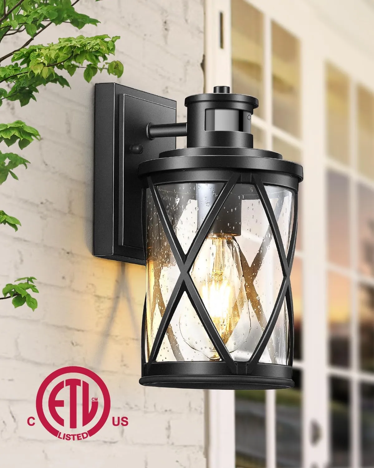 VIANIS Motion Sensor Outdoor Lights, 2 Pack Exterior Lighting Fixtures Dusk to Dawn, Black Outdoor Light Fixtures Wall Mount, Waterproof Outside Lights for House, Doorway, Porch, Anti-Rust