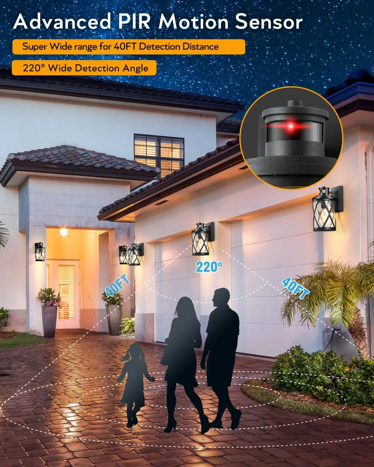 VIANIS Motion Sensor Outdoor Lights, 2 Pack Exterior Lighting Fixtures Dusk to Dawn, Black Outdoor Light Fixtures Wall Mount, Waterproof Outside Lights for House, Doorway, Porch, Anti-Rust