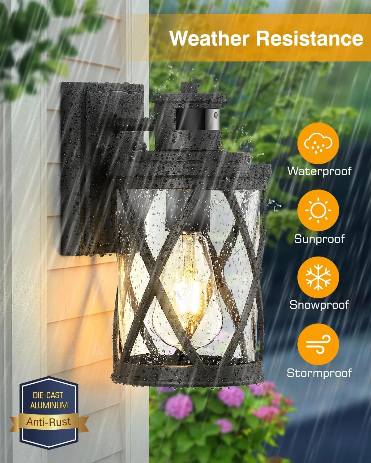 VIANIS Motion Sensor Outdoor Lights, 2 Pack Exterior Lighting Fixtures Dusk to Dawn, Black Outdoor Light Fixtures Wall Mount, Waterproof Outside Lights for House, Doorway, Porch, Anti-Rust