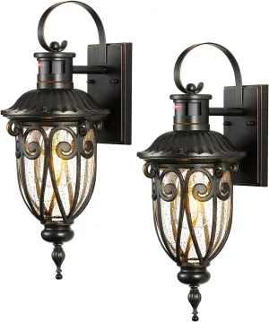 VIANIS Outdoor Motion Sensor Light, Dusk to Dawn Outdoor Light Fixtures, 2 Pack Outside Lights for House, Anti-Rust Bronze Outdoor Wall Lights for House, Garage, Entryway, Seed Glass, Vintage Style