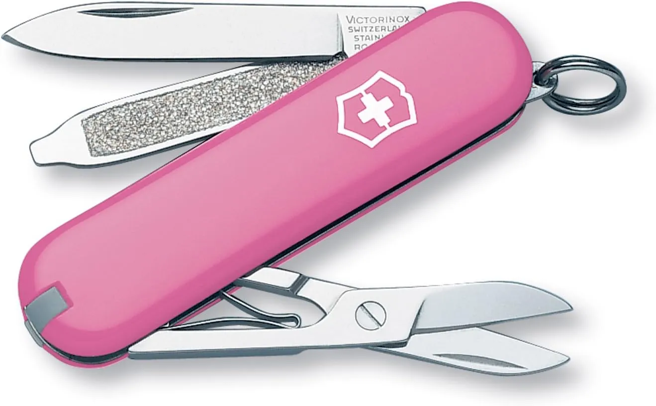 Victorinox Classic SD Swiss Army Knife, Compact, 7 Functions, Swiss Made Pocket Knife with Small Blade, Screwdriver and Key Ring - Cherry Blossom (Pink)