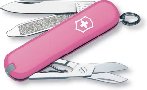 Victorinox Classic SD Swiss Army Knife, Compact, 7 Functions, Swiss Made Pocket Knife with Small Blade, Screwdriver and Key Ring - Cherry Blossom (Pink)