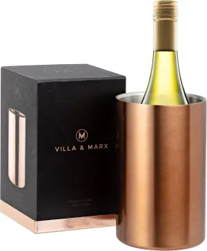 Villa & Marx Wine Chiller - Elegant Champagne Bucket with Premium Box - Insulated Wine Bottle Cooler Without Ice - Double Walled Wine Chiller Bucket, Fits and Cools All Bottles (Copper)