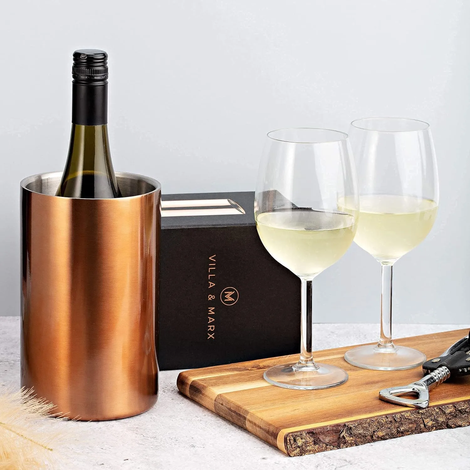 Villa & Marx Wine Chiller - Elegant Champagne Bucket with Premium Box - Insulated Wine Bottle Cooler Without Ice - Double Walled Wine Chiller Bucket, Fits and Cools All Bottles (Copper)