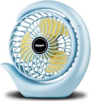 Viniper Portable Rechargeable Fan, Small Desk Fan : 3 Speeds & 8-24 Hours Longer Working, 180° Rotation, Optimised Portable USB Battery Fan, Light Blue