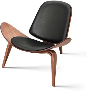 VOMXUF Mid Century Modern Shell Lounge Chair, Faux Leather, Scandinavian Furniture Tripod Plywood Classic Design Solid Wood Accent Chairs for Living Room, Reading, Lounge, Office, Salon