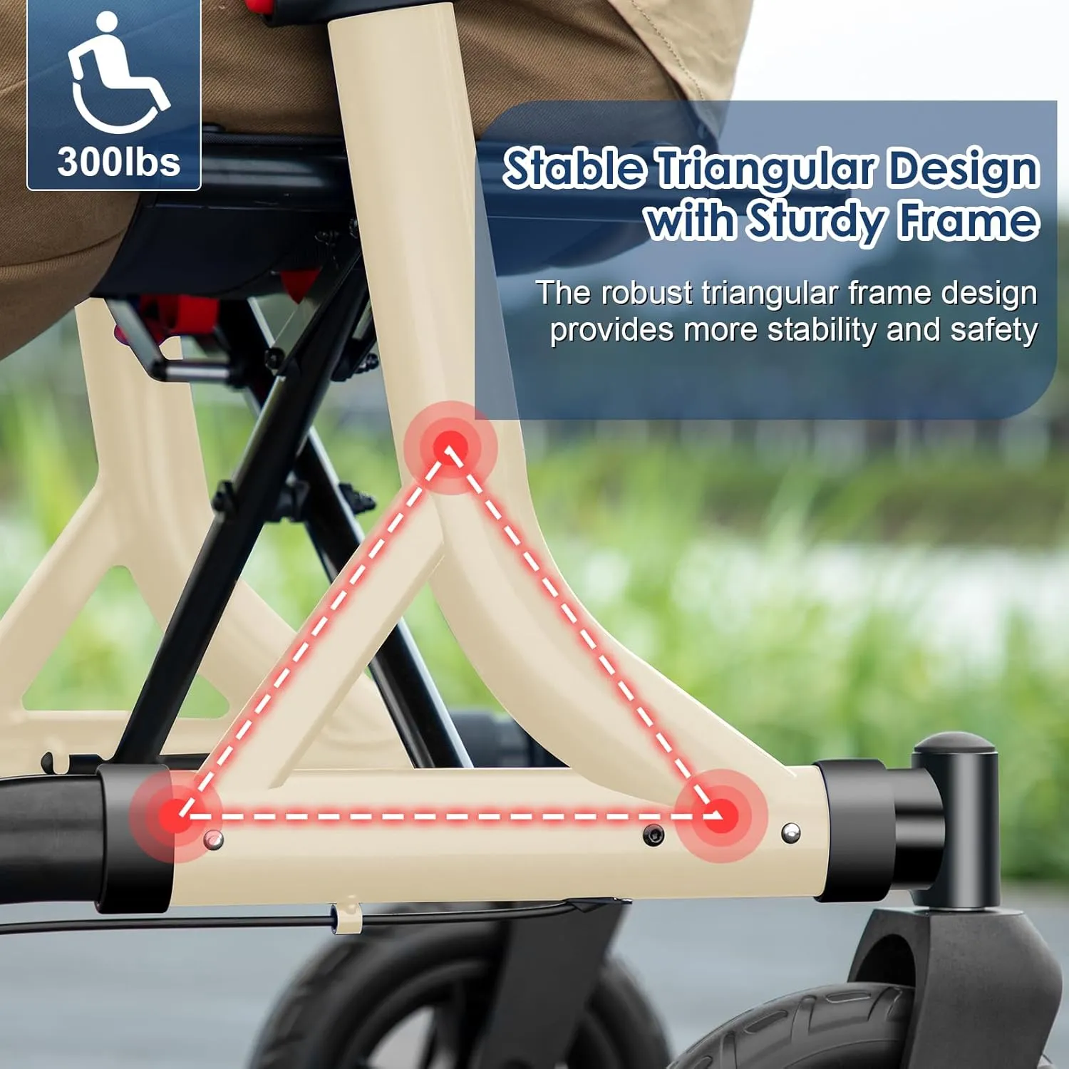 Walkers for Seniors, Rollator Walker with Seat, 10" Rubber Wheels All Terrain Rollator Walker with Backrest, Aluminum Walkers Built-in Cable, Foldable and Adjustable Height for Seniors, Beige