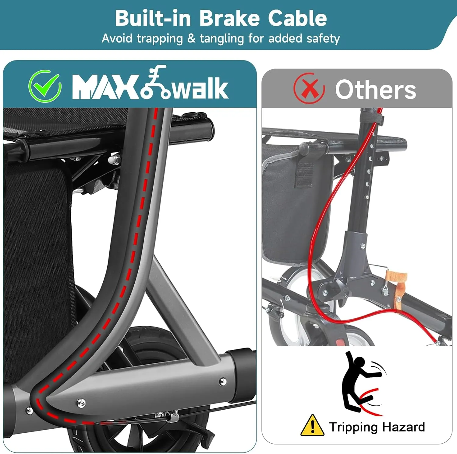 Walkers for Seniors, Rollator Walker with Seat, 8" Rubber Wheels All Terrain Rollator Walker with Backrest, Aluminum Walkers Built-in Cable, Foldable and Adjustable Height for Seniors, Blue