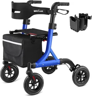 Walkers for Seniors, Rollator Walker with Seat, 8" Rubber Wheels All Terrain Rollator Walker with Backrest, Aluminum Walkers Built-in Cable, Foldable and Adjustable Height for Seniors, Blue