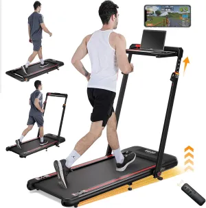 Walking Pad Treadmill, 3.0HP Under Desk Treadmill with Handle Bar and Incline, 300lbs Capacity with Removable Desk Workstation, Foldable Treadmills with Remote Control, APP for Home Office