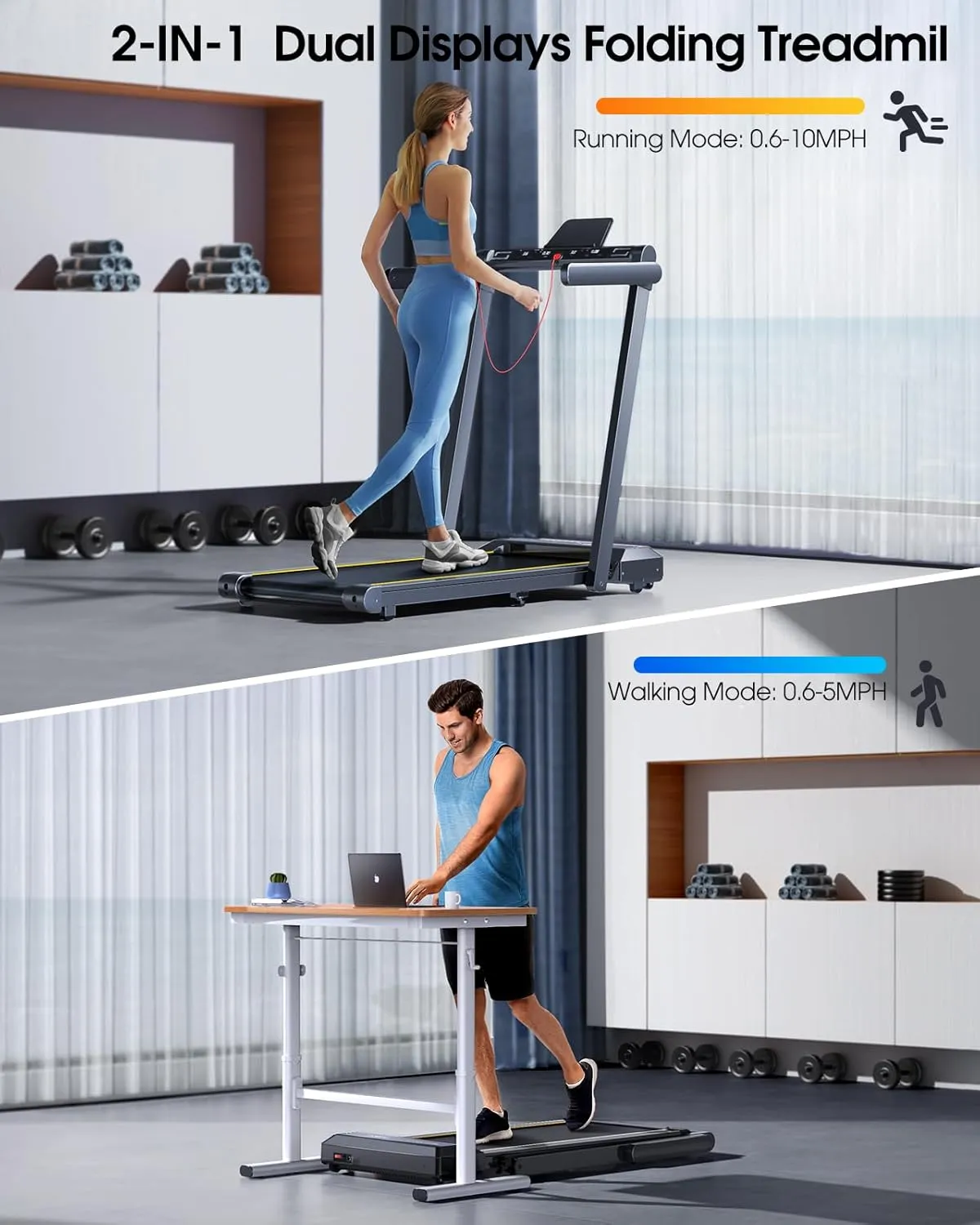 Walking Pad Treadmill with 12% Incline, 4 in 1 Folding Treadmill for Home/Office with Handle Bar, 2.5HP Under Desk Treadmills Portable Walking Pad with App & Bluetooth Speaker, 0.6-10MPH