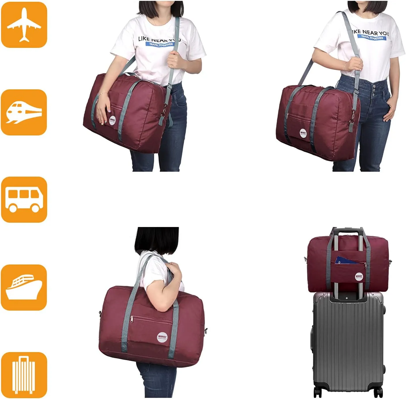 WANDF For Spirit Airlines Personal Item Bag 18x14x8 Travel Duffel Bag Underseat Foldable Carry-on Luggage for Women