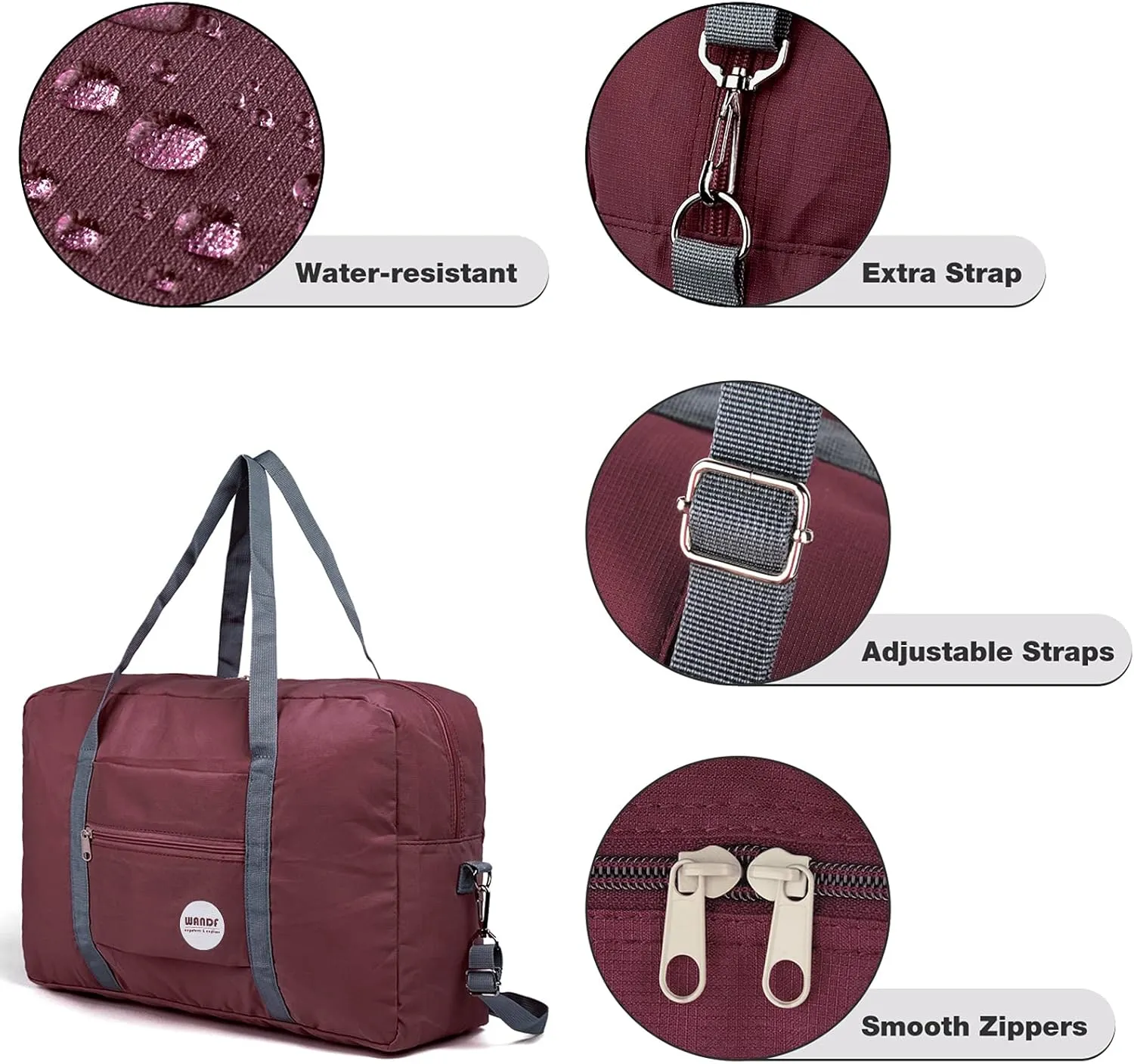 WANDF For Spirit Airlines Personal Item Bag 18x14x8 Travel Duffel Bag Underseat Foldable Carry-on Luggage for Women