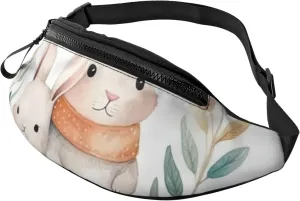 Watercolor Cartoon Bunnies with Leaves Fanny Pack for Man Women Waist Bag Adjustable Belt Casual Chest Bag Bum Bags for Travel Sports Running Hiking Waist Packs