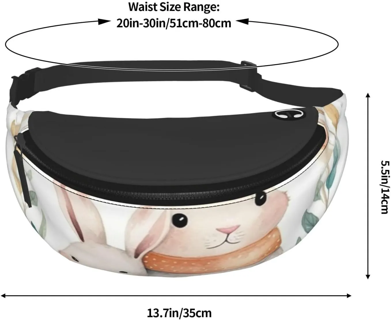 Watercolor Cartoon Bunnies with Leaves Fanny Pack for Man Women Waist Bag Adjustable Belt Casual Chest Bag Bum Bags for Travel Sports Running Hiking Waist Packs