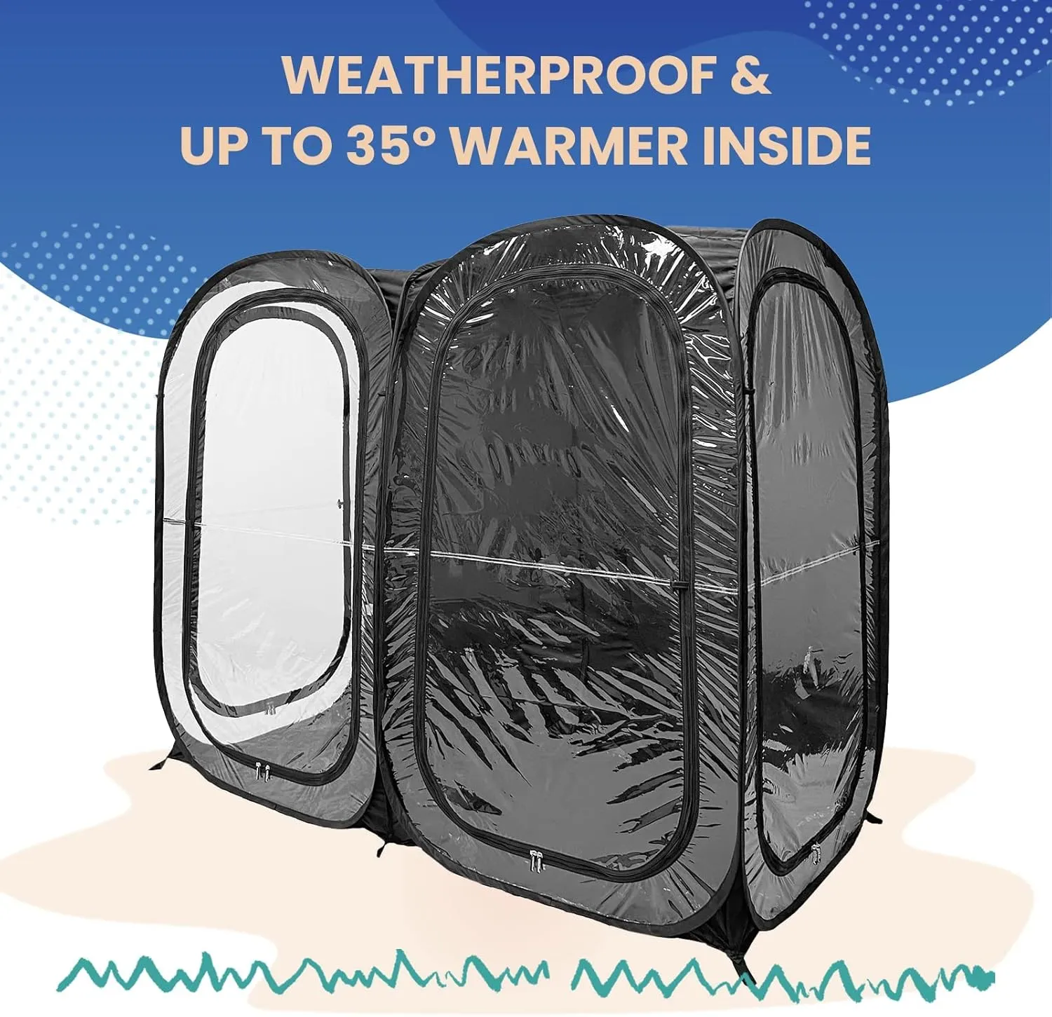 WeatherPod® The Original Shark Tank Side-by-Side™ 2-4 Person Pop-Up Pod - Stay Warm, Dry, and Out of The Sun - Weather Pod for Sports, Rain, or Wind - Simple to Set Up and Tear Down