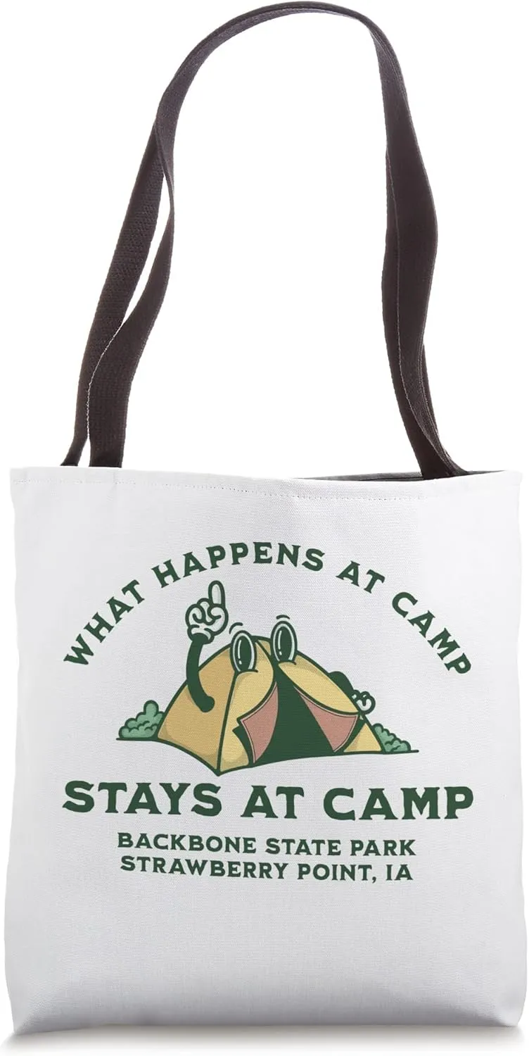 What Happens At Camp, Backbone State Park Tote Bag