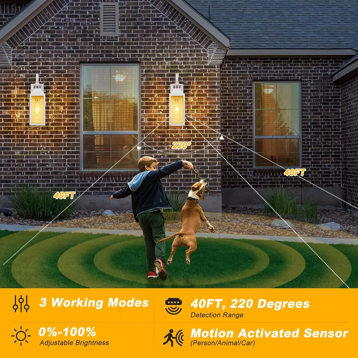 White Motion Sensor Outdoor Light, 16" Dusk to Dawn Outdoor Lighting, Exterior Wall Sconce Waterproof, Large Outside Lamps for House, Modern Wall Mount Porch Lanterns 3 Modes