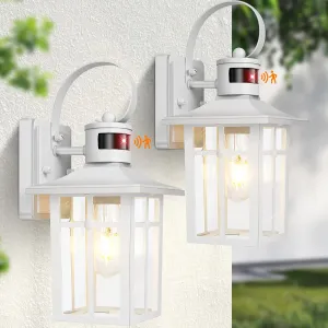 White Porch Light Fixture, 2-Pack Motion Sensor Outdoor Sconce Lights, Aluminum Outdoor Lanterns for Patio Waterproof, ETL Listed Dusk Till Dawn Outside Light Fixture for House, Porch, Front Door