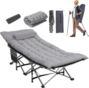 Wide Folding Camping Cots with Pillow & Extra Thick Matress, Cots for Sleeping 900 LBS, Camping Bed for Adults with Cushion, Sleeping Cot (Grey)