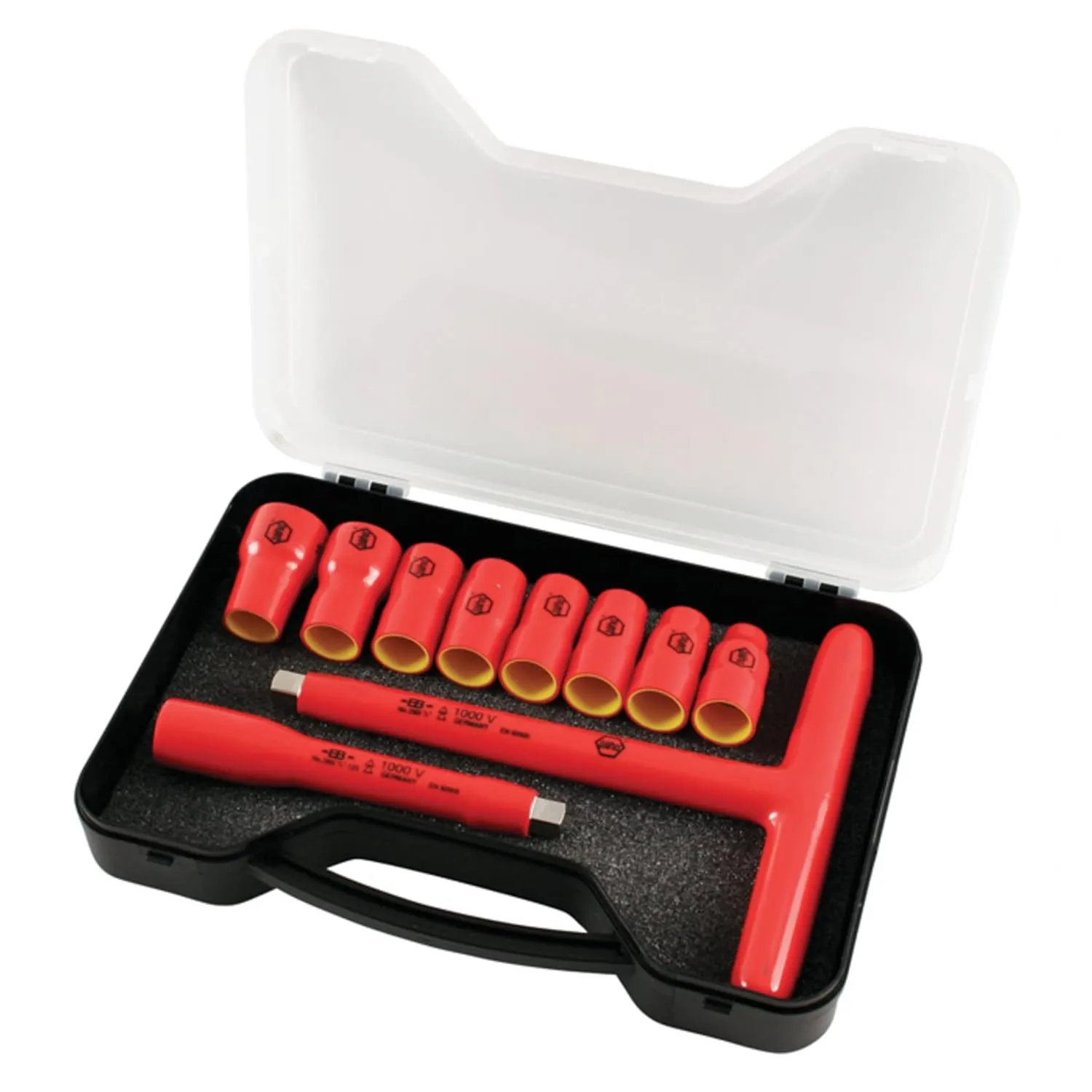 Wiha 31595 T-Handle Socket Set, Insulated 3/8-Inch, Metric, Sizes 8, 10, 11, 12, 13, 14, 17, 19mm and 5-Inch Extension Bar and T-Handle