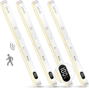 WILLED 3000K Closet Lights Motion Sensored, Battery Display, 60 LED Touch Light Bar, Motion Sensor Light Indoor, Under Cabinet Lights Rechargeable, Stick on Light for Closet, Kitchen, Hallway, 4 Pack