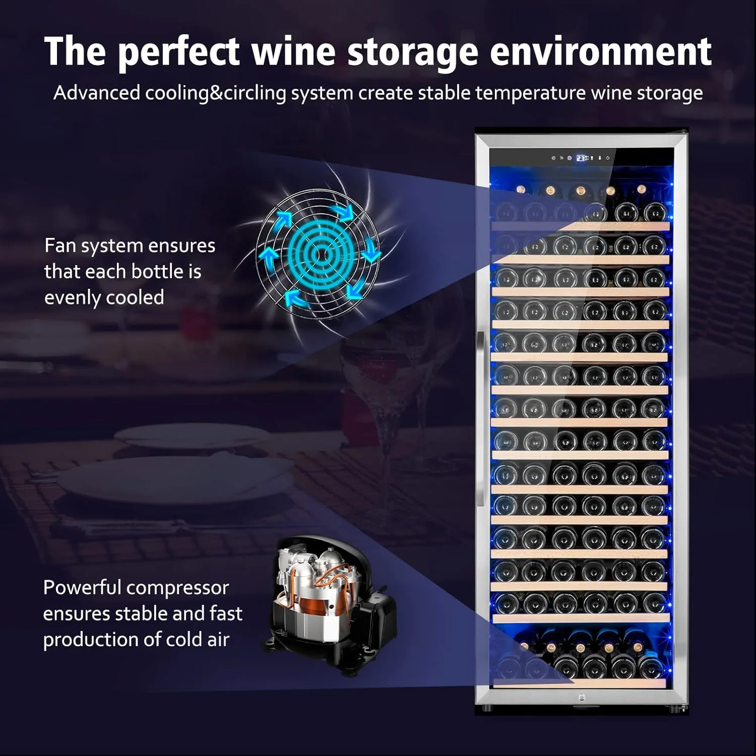 Wine Cooler Refrigerator, 179 Bottles Professional Wine Fridge with Powerful Compressor,Quiet Operation and Elegant Design for Wine Lovers