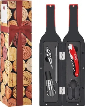Wine Opener Accessories Gift Set - 5 Pcs Wine Bottle Corkscrew Screw pull Kit by Kato, Great Valentine's Gifts, Red