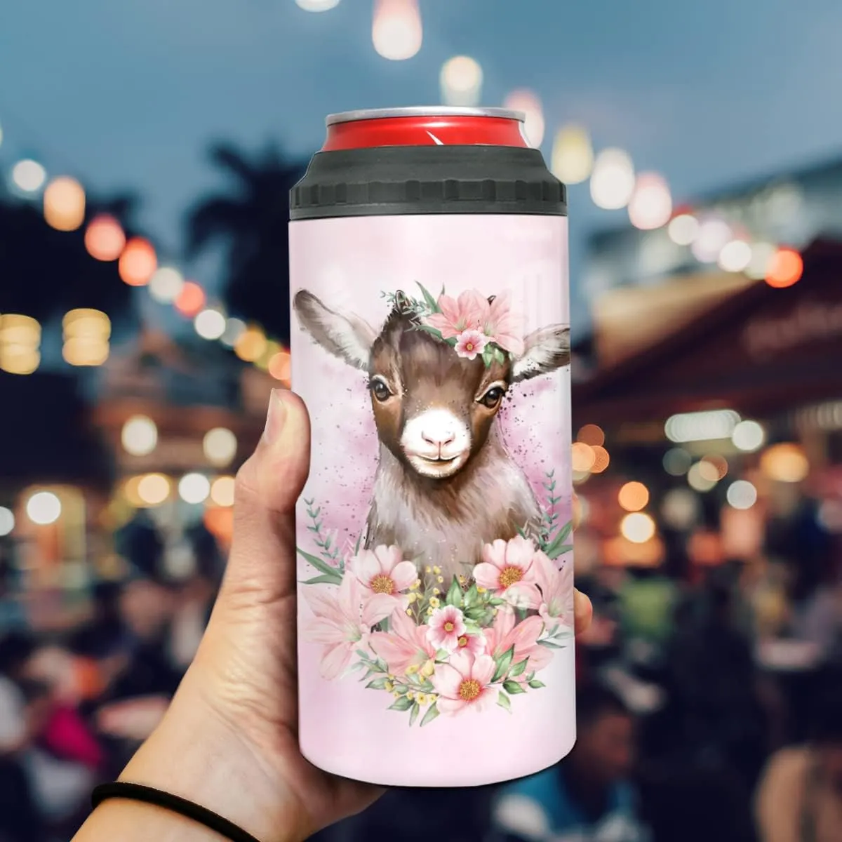 winorax Just A Girl Who Loves Goats Can Cooler 4-in-1 Stainless Steel Insulated Coffee Travel Cup with Lid 16oz Goat Gift For Women Girls Birthday Christmas Mother's Day Gifts Presents Stuff