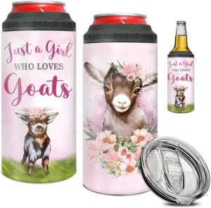 winorax Just A Girl Who Loves Goats Can Cooler 4-in-1 Stainless Steel Insulated Coffee Travel Cup with Lid 16oz Goat Gift For Women Girls Birthday Christmas Mother's Day Gifts Presents Stuff