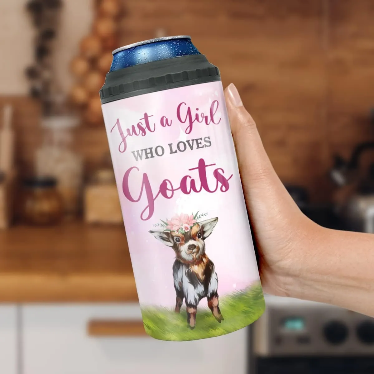 winorax Just A Girl Who Loves Goats Can Cooler 4-in-1 Stainless Steel Insulated Coffee Travel Cup with Lid 16oz Goat Gift For Women Girls Birthday Christmas Mother's Day Gifts Presents Stuff