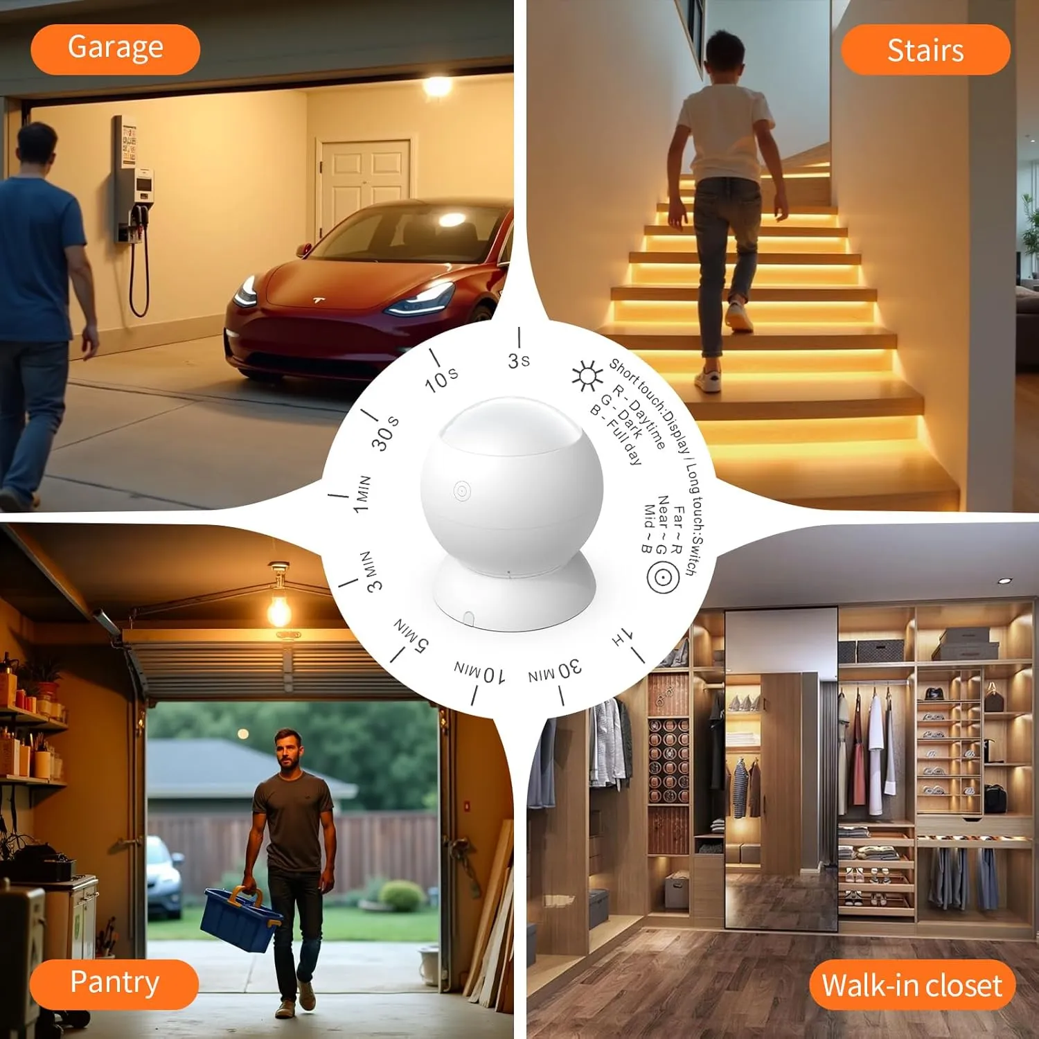 Wireless Motion Sensor Light Switch with Built-in Timer Settings, PIR Motion Sensor Plug Outlet with 3 Adjustable Ranges, Auto On/Off, Ideal for Garage & Storage Room, Compatible with All Light Bulbs