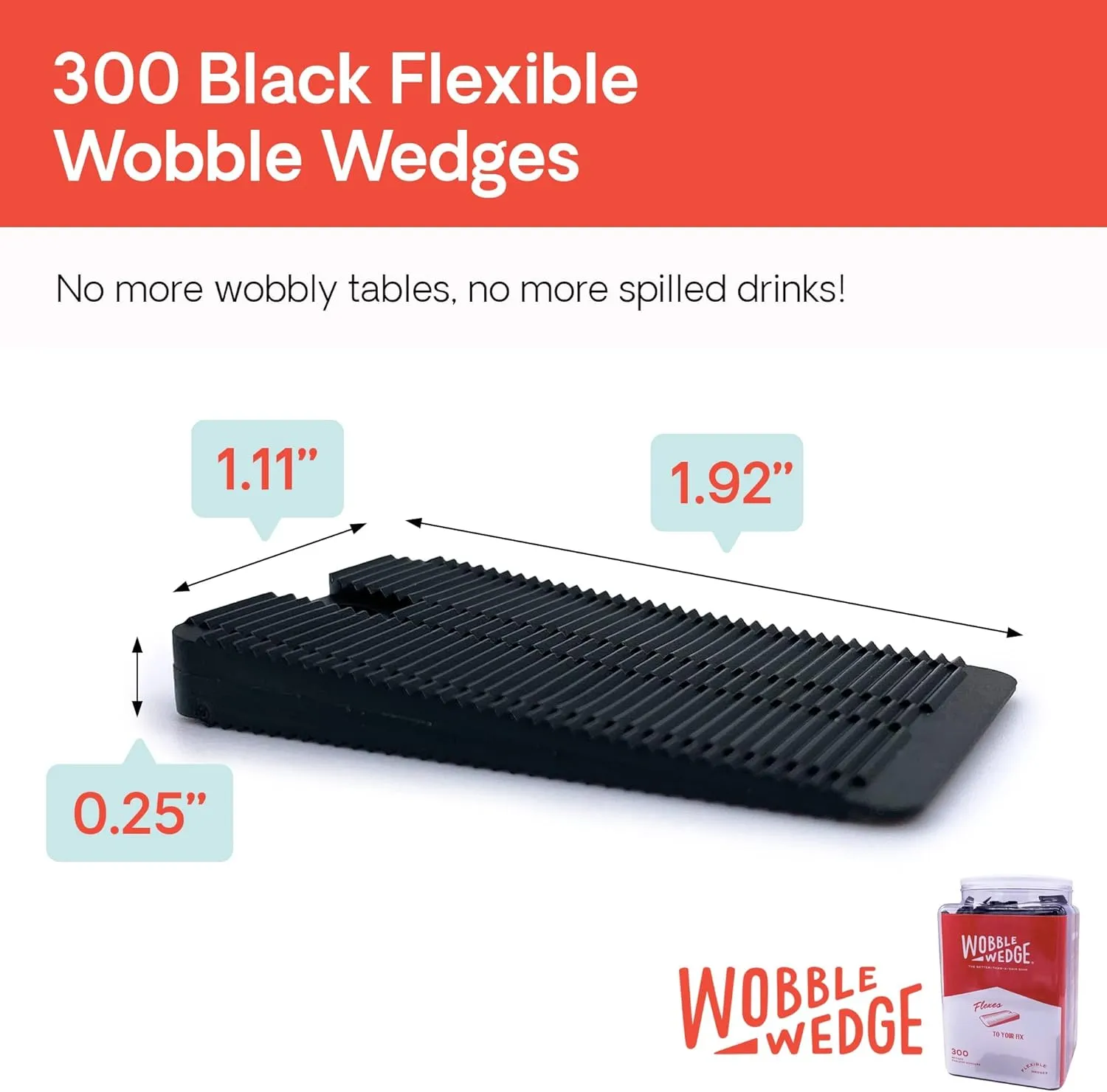 Wobble Wedges Flexible Plastic Shims - Multi-Purpose Wedges for Home Improvement and Workplace - The Ideal Table Shims, Toilet Shims, and Furniture Levelers - 300 Black Wedges