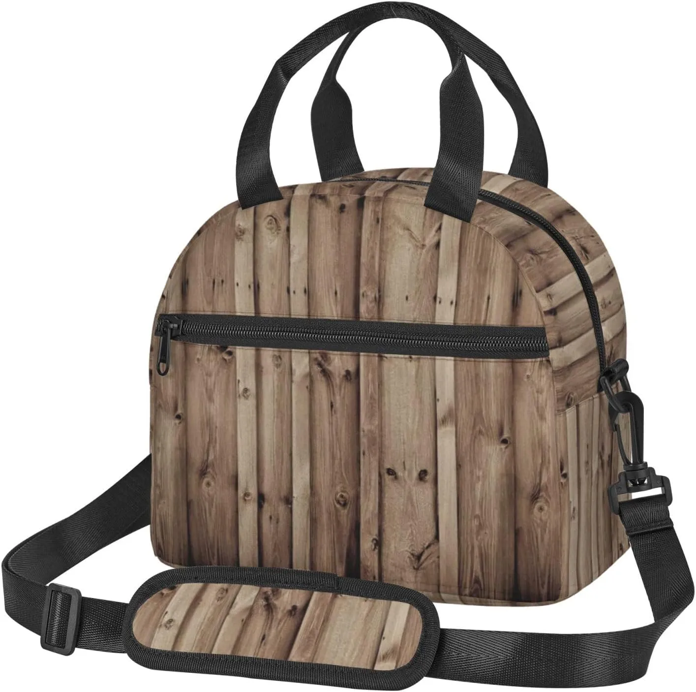 Wood Grain Print Foods Insulated Lunch Bag Cute Tote Box Leakproof Cooler Adjustable Shoulder Strap