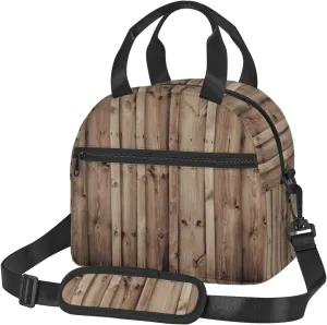 Wood Grain Print Foods Insulated Lunch Bag Cute Tote Box Leakproof Cooler Adjustable Shoulder Strap