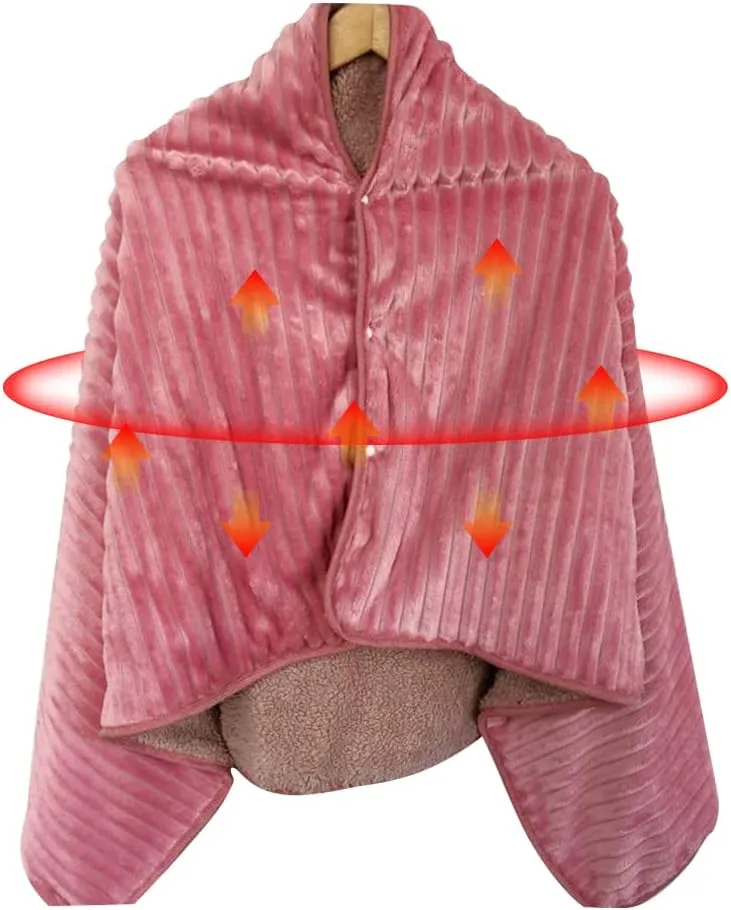 WOOLALA USB Plaid Heated Shawl Blanket, Wearable Fleece Electric Heating Blanket with Snap Closure 3 Temperature Settings for Home Office Outdoor, Machine Washable (55 * 31.5in)