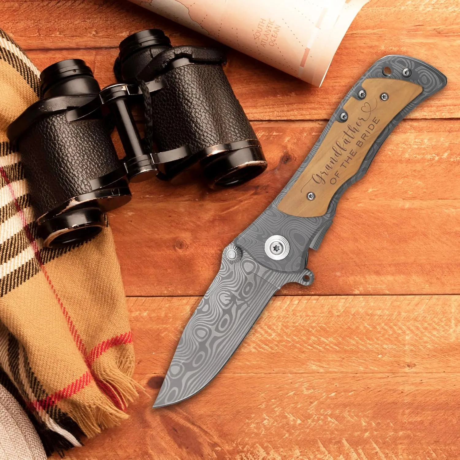 XJF Engraved Pocket Knife for Grandfather of Bride, Wedding & Father's Day Gift from Granddaughter